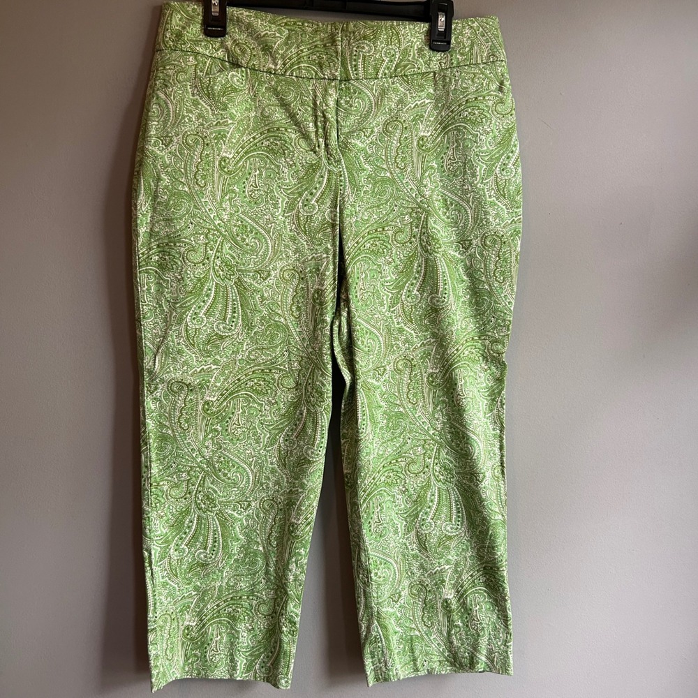 Talbots Green Paisley Curvy Fit Cropped Pants Womens Size 10 Cotton Blend